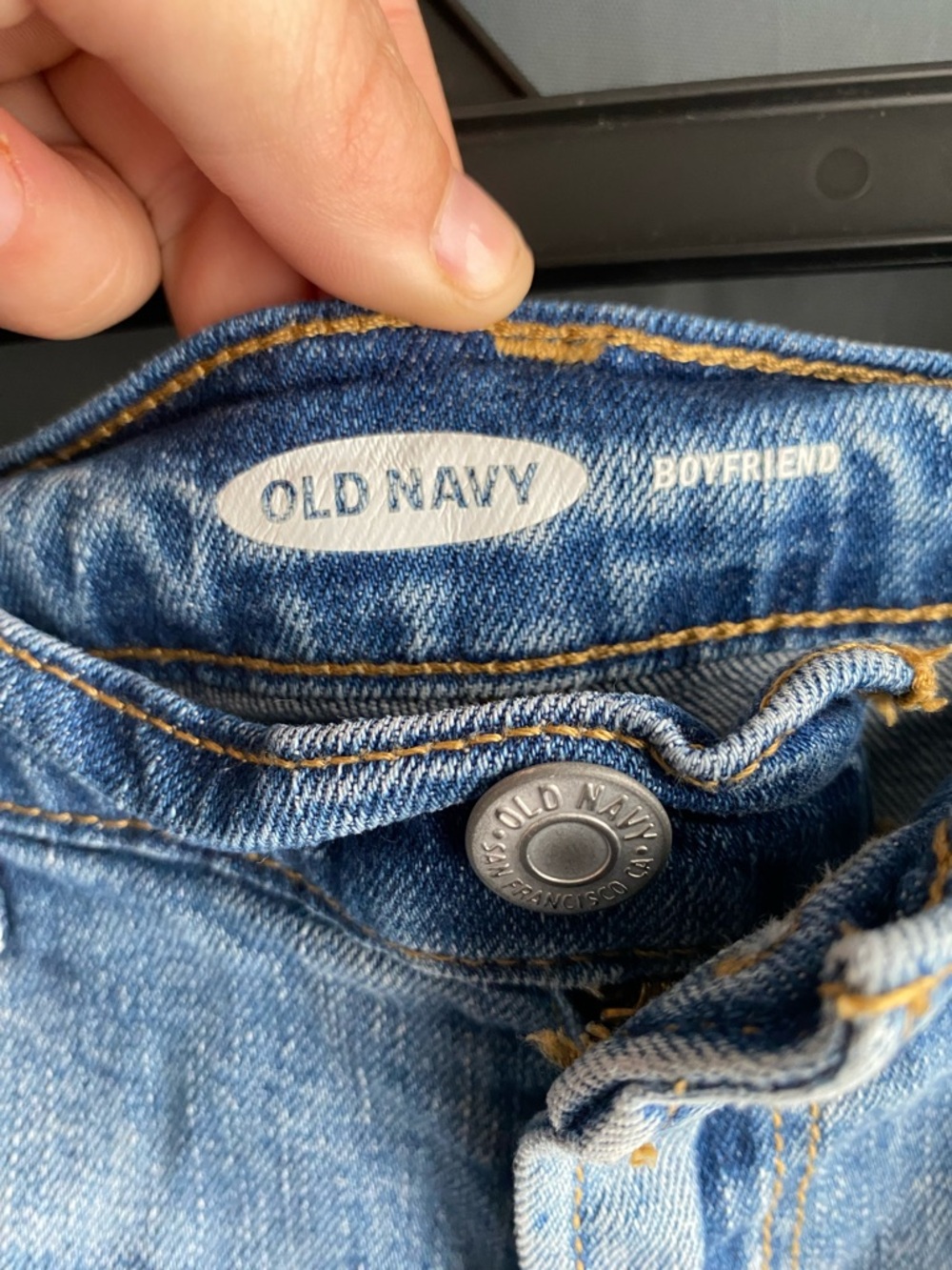 Old Navy Blue Denim Boyfriend Jeans with Contrast Stitching